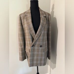 Madewell Plaid Double Breasted Blazer Mens XL Tan Brown Woven Sport Coat